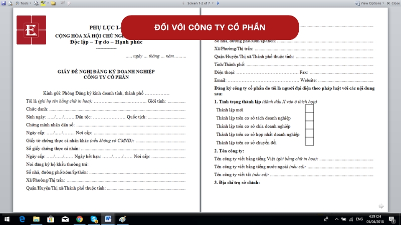 Công ty cổ phần cần hồ sơ chi tiết hơn, đặc biệt là danh sách cổ đông sáng lập và điều lệ công ty.