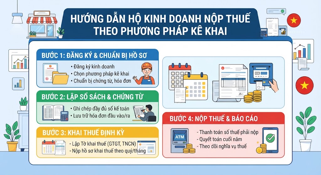 Hướng dẫn hộ kinh doanh nộp thuế theo phương pháp kê khai