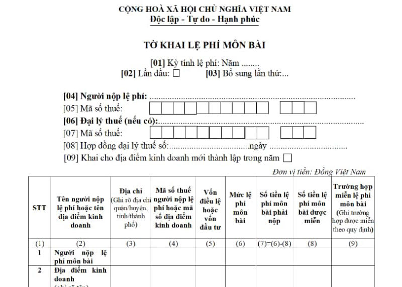 Kê khai và nộp lệ phí môn bài