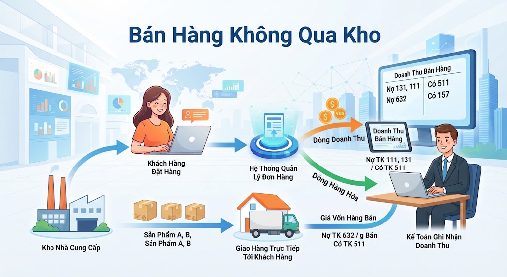 bán hàng không qua kho phải hạch toán như thế nào cho đúng