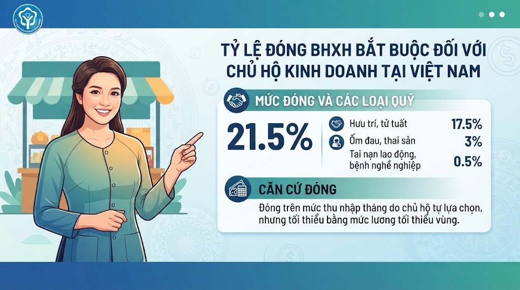 Tỷ lệ và Quy định đóng BHXH của Chủ hộ kinh doanh tại Việt Nam